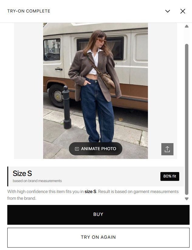 virtual try-on for fashion e-commerce - LOOKSY widget showing garment on customer photo