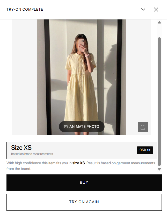 virtual try-on result in online clothing store - customer photo with garment overlay